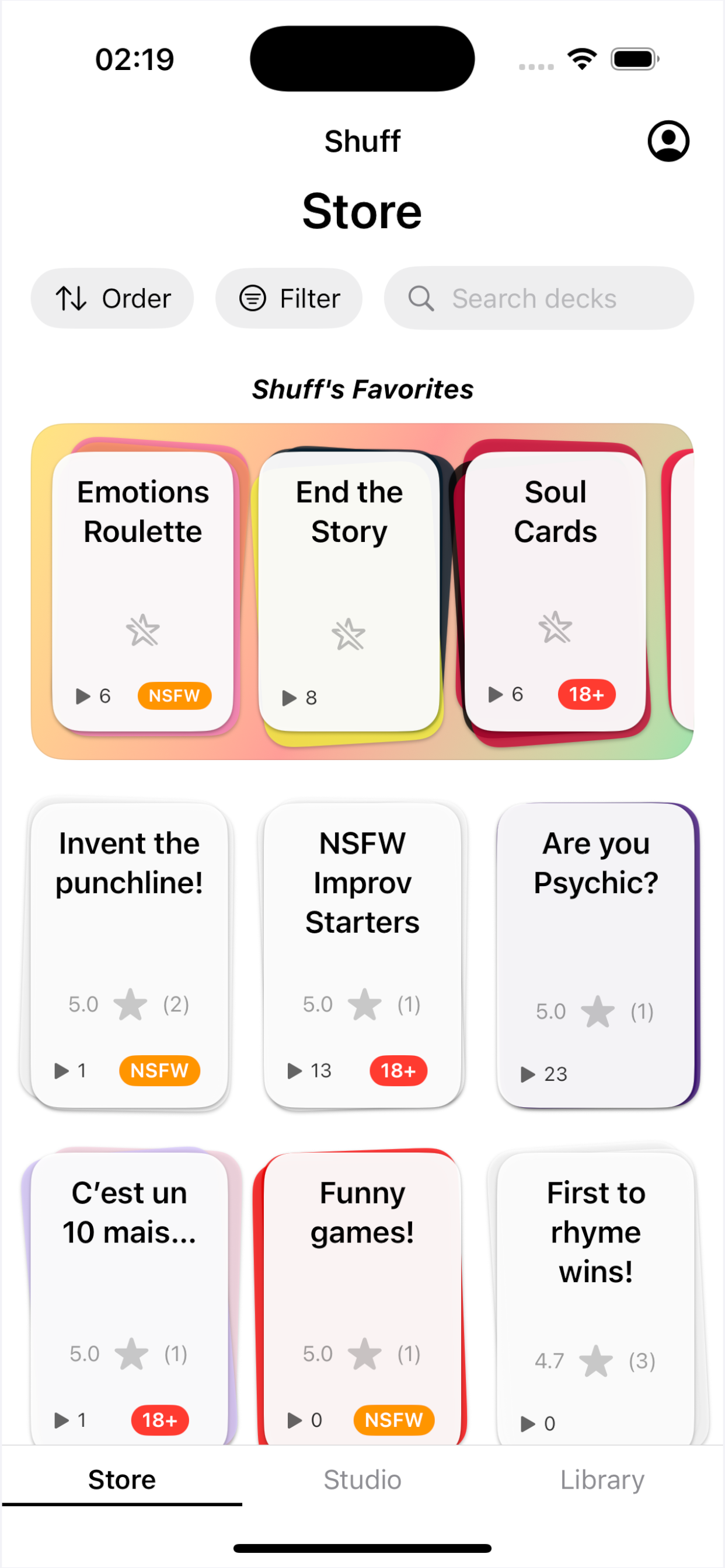 Shuff screenshot - Home screen